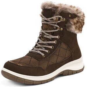 Women's Brown Waterproof Insulated Snow Boots Lace-Up Winter Booties